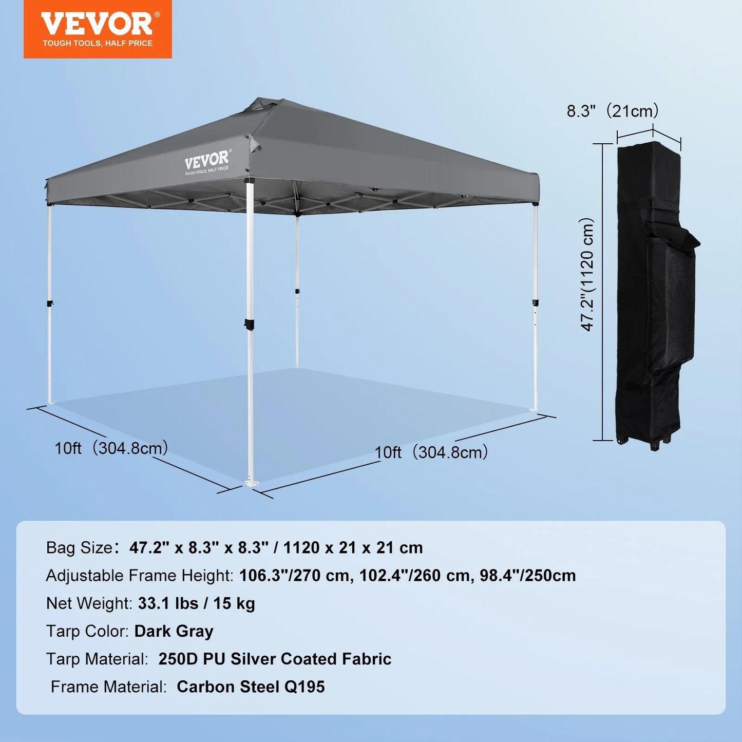 Dark Grey 10x10 Shade Canopy