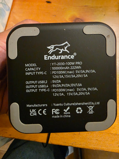 Endurance 100000mAh Power Bank with Super Fast PD100W Charging