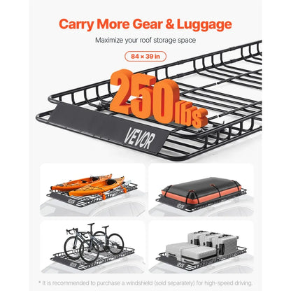 84" Roof Top Cargo Carrier, Storage Bag, Cargo Net