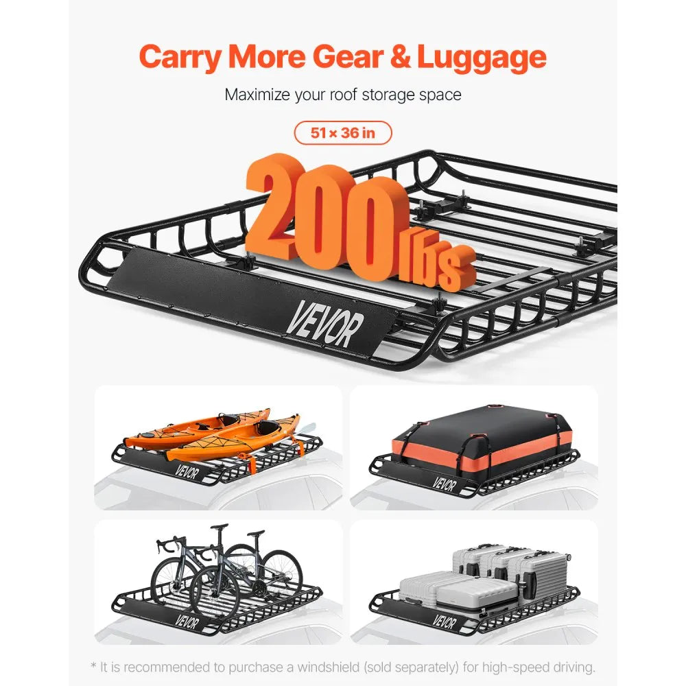 51" Roof Top Cargo Carrier, Storage Bag, Cargo Net