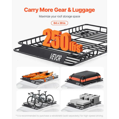 64" Roof Top Cargo Carrier, Storage Bag, Cargo Net
