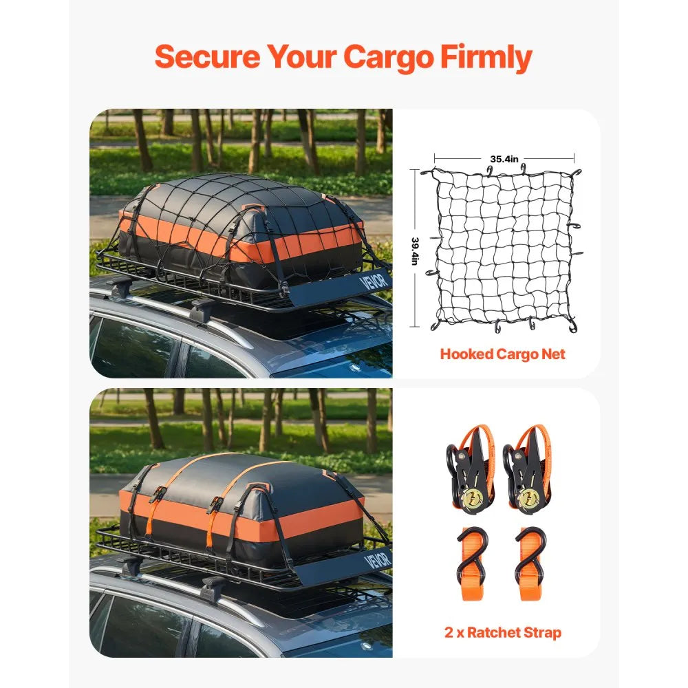 64" Roof Top Cargo Carrier, Storage Bag, Cargo Net