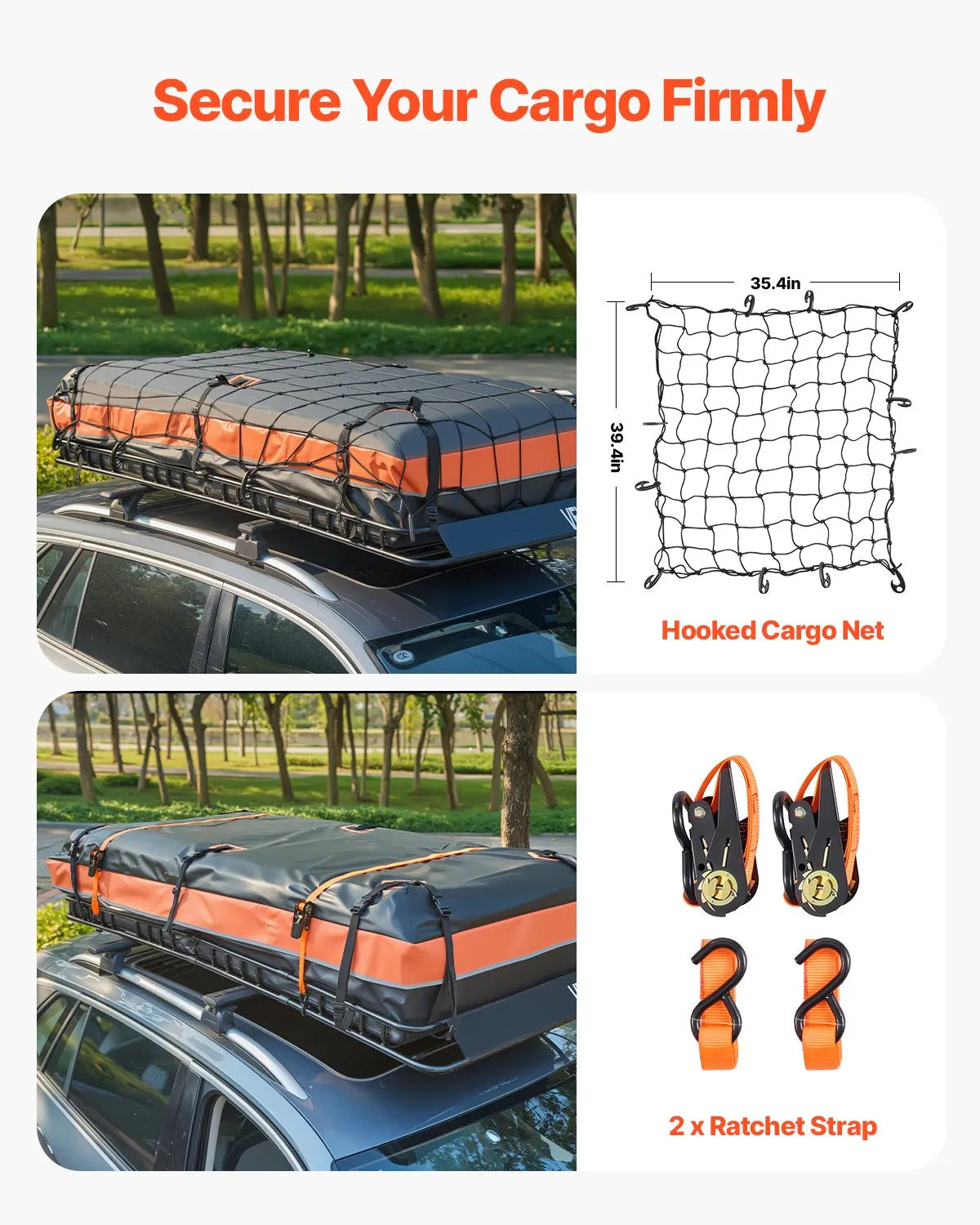 84" Roof Top Cargo Carrier, Storage Bag, Cargo Net
